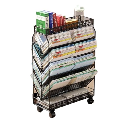YHKJLYH 6 Tier Metal Rolling File Cart for Office Dorm Classroom Heavy Duty Book Cart with Wheels for Library and Living Room White