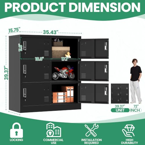 VIYET Employee Storage Locker,6 Door Storage Locker,Metal Locker for Employees Office Steel Gym Lockers with Card Slot,Office Storage Lockers for Home,School(Black)