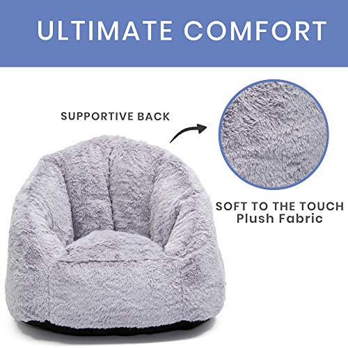 Delta Children Cozee Fluffy Chair and Bamboo Lap Desk Set, Kid Size Chair for Kids Up to 10 Years, Fits Up to 15.6", Laptops & Most Tablets, Ideal for Homework, Travel & More, Grey
