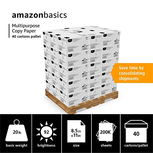 Amazon Basics Multipurpose Copy Printer Paper, 8.5 x 11 Inches, 20 lb, 92 Bright, White, Pallet, 400 Reams (200,000 Sheets)