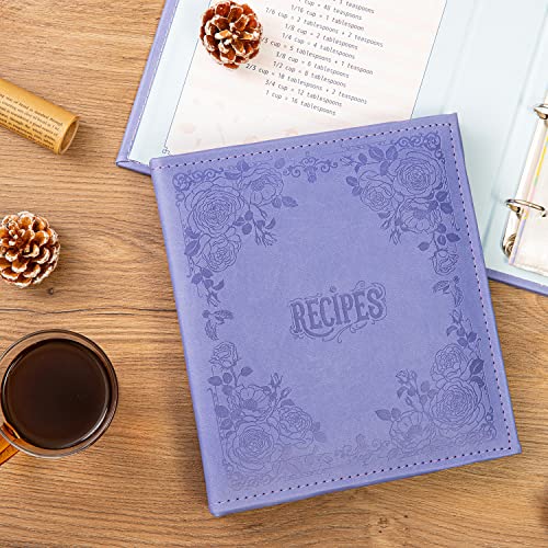 COFICE Recipe Book to Write in Your Own Recipes, 8.5x9.5 Recipe Ring Binder with PU Faux Leather Cover, 4x6 Cards and Tabbed Dividers,Purple