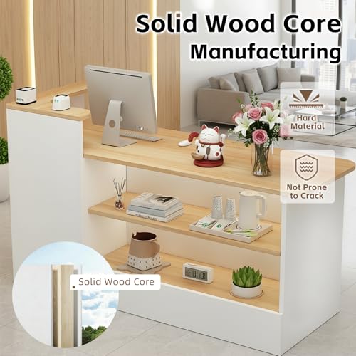 Modern Reception Desk with Display Shelves,Front Counter Table with Storage,Front Desk for Salons,Offices,Lobbies,Retail Stores and Cafes,Multiple Sizes & Colors