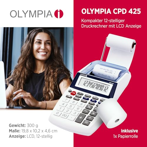 Olympia CPD 425 Calculator Printer 12-Digit LCD 119.9 x 102.2 x 45.7 mm