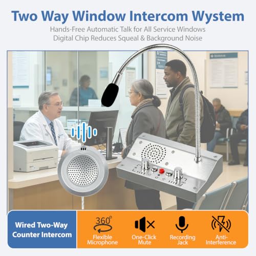 Window Intercom Window Speaker Two Way Intercom Speaker with Mute Function Ticket Counter Interphone for Bank Office Restaurant Hospital Clinic Silver