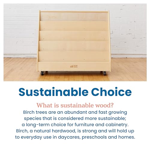 ECR4Kids Mobile Double-Sided 10-Shelf Wooden Book Display, Natural