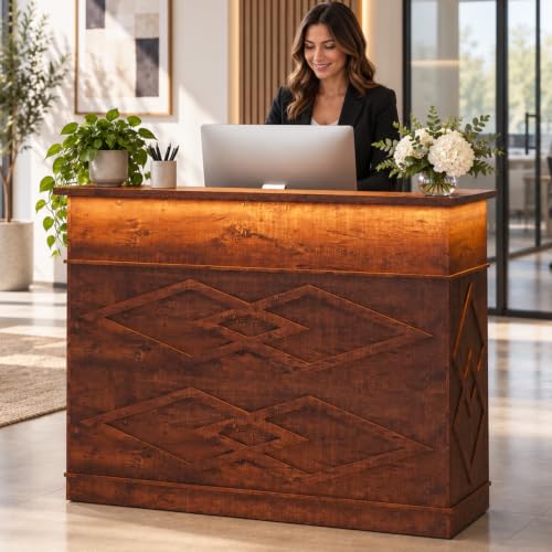 Reception Desk with Counter for Salon Station Include Built-in Outlets