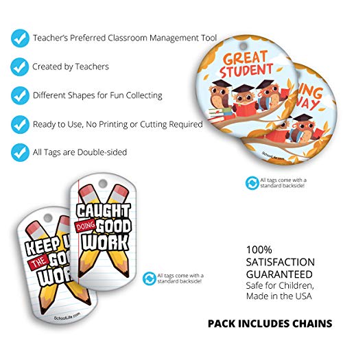 Brag Tags to Support, Build, & Recognize Positive Student Behavior in School Classrooms Value Pack: 500 Tags (50 Tags for Each Shape) + 150 USA-Made Hypoallergenic Aluminum Safety Chains