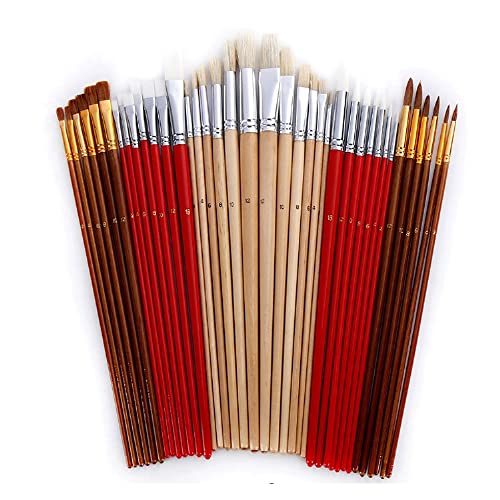UOHLCX HBJWOV 38 Paint Brush Band Canvas Bag Box Long Wooden Handle Synthesis Art Supplies for Oil Acrylic Water