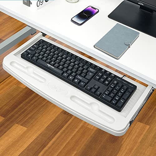TIANWU White Tray for Keyboard Underdesk, Pull Out Computer Drawer Slide Out Platform, Ergonomic 20in Keyboard Holder for Increase Desk Space