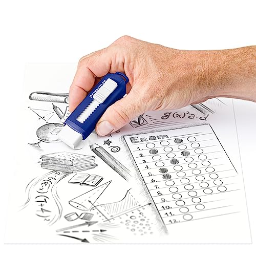 STAEDTLER 525 PS1 Eraser with Sliding Cover PVC, Phthalate and Latex-Free, Box, 1 Piece, White/Blue