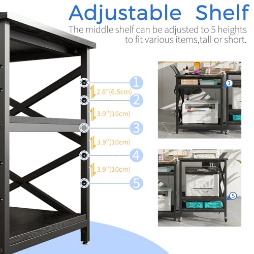 METYERRY 24"x23.6" Large Printer Stand with Power Outlet, 3 Tier Cart