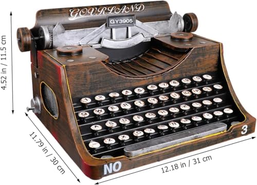 Classic Manual Typewriter Model Vintage Typewriter Figurine Iron Art Typewriter Ornament European Style Statue for Cafe Bar Home Wine Cabinet Decor Photo Prop Black