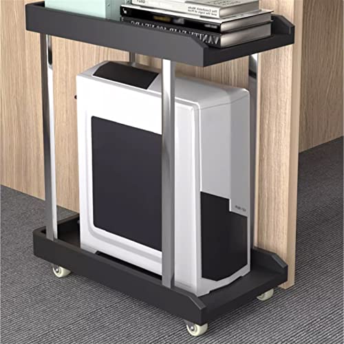 VHDY85KA Office Mobile Desktop PC Tower Stand with Storage, 2-Tier Rolling Shelf CPU Holder with 6 Caster Wheels Under Desk for Home Office Accessories