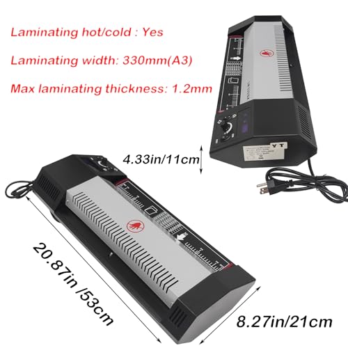 INTBUYING A3 Cold Hot Dual Use Laminator 13" Width 10Mil Thickness Heating time 3-5Min Commercial Laminator for Home Office 4 Roll 110V