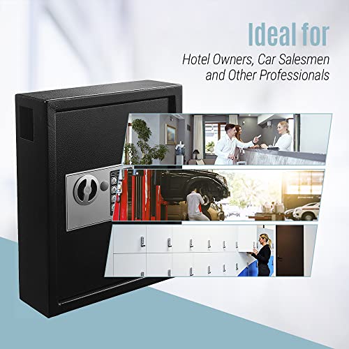 AdirOffice Steel Key Holder Wall Mount - 40-Key Lock Box with Code, Key Cabinet, Valet Parking Key Box, Car Dealer Key Cabinet - Space Saving Locking Key Box with Digital Lock