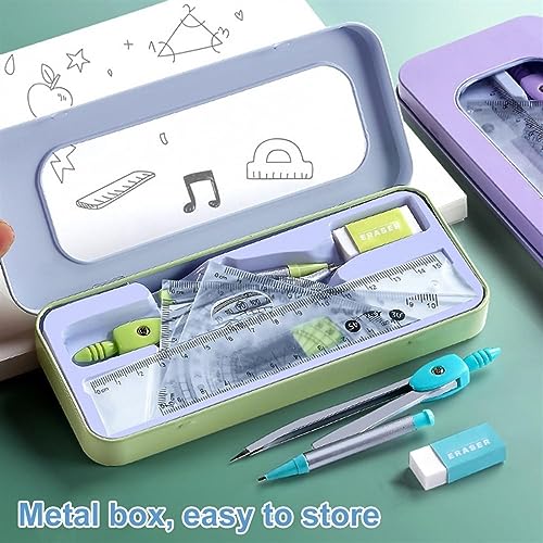 OREKPOT Drawing Compass Drafting Tools 7 Pieces Math Geometry Kit Set Student Supplies School Geometry Set Including Ruler, Protractor, Compass, Lead Lead, Window Box and etc Math