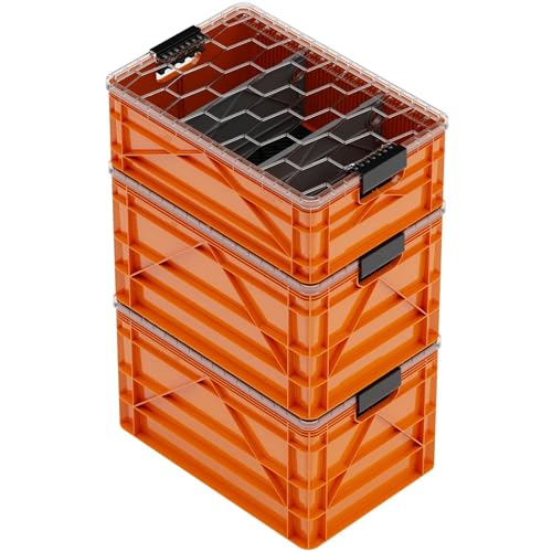 SIDIO Pro Pack, HD Stackable Storage Bins with Lids & Dividers, Orange