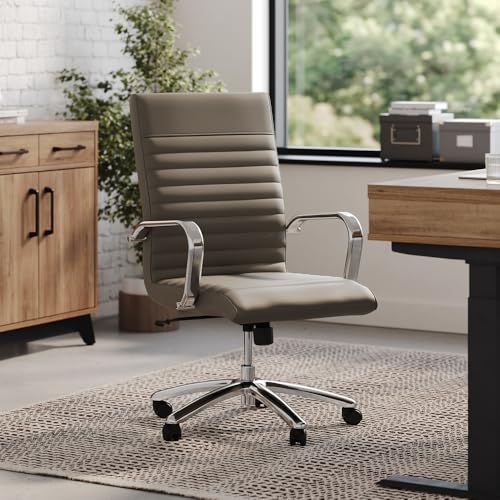 NBF Chair Ergonomic Mid-Back Faux Leather Desk Seating with Memory, Brown