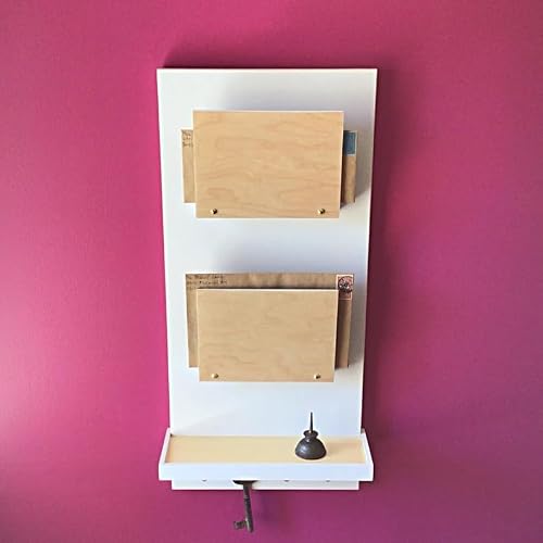 GHCUHJ Modern Wall Mounted Mail Organizer with Key Hook, White and Natural Wood Letter Holder, Vertical Hanging Storage Rack for Entryway Hallway Kitchen Office, 2-Tier Envelope Sorter with Shelf