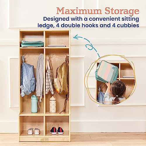 ECR4Kids 2-Section Coat Locker with Bench and Cubby Storage, Classroom Furniture, Natural