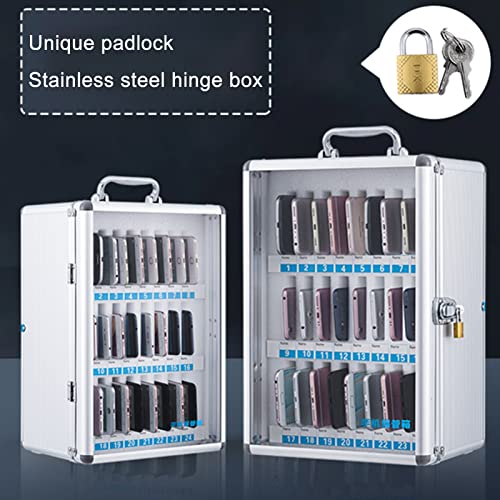 Phone Storage Box, Aluminum Alloy Clear Cell Phones Storage Cabinet Pocket Chart Storage Locker Box with Handle for Office Classroom, for Can Be Carried by Hand，Silver-24