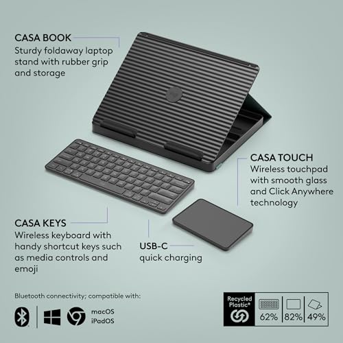 Logitech Casa Pop Up Desk Laptop Stand, Keyboard & Touchpad - Green/Black