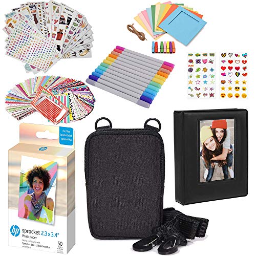 HP 2.3x3.4 Premium Zink Photo Paper (50 Pack) Accesory Kit with Photo Album, Case, Stickers, Markers