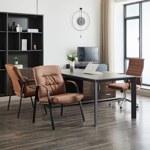 BoisKom Big&Wide Office Guest Reception Chair Set of 2, Conference Room Chairs Waiting Room Chairs 2 Pack, Modern Leather Office Desk Chair No Wheels(Brown)