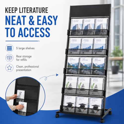 5 Layer Floor Magazine Rack Stand, 70"×27×13.6" Brochure Display Stand