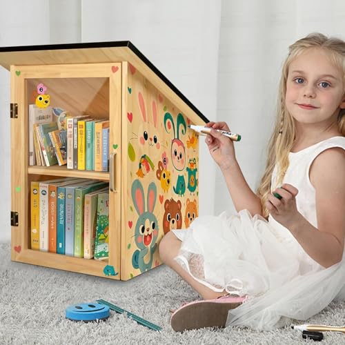 HAFTKD Outdoor Library Book Box, Double Little Library for Sharing Books, DIY Storage Wooden Cabinet Easy Mount for Neighborhoods Community and Schools