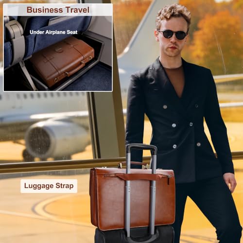 Banuce Leather Briefcase for Men Fits 15.6 inch Laptop Lawyer Briefcase