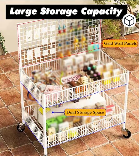 MLYAYE Flea Market Craft Display Cart for Vendor Events, Movable Foldable Street Food Retail Art Fair Holding Rack - Portable Pushcart Stall for Outdoor, w/Wheels(Black,31 1/2inch)