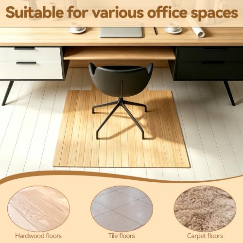 36" x 48" Office Bamboo Chairmat for Carpet Floor – Premium Quality, Anti-Slip, 5mm Thick – Ideal Low Pile Carpet Protector for Home Office & Commercial Workspace (Wood)