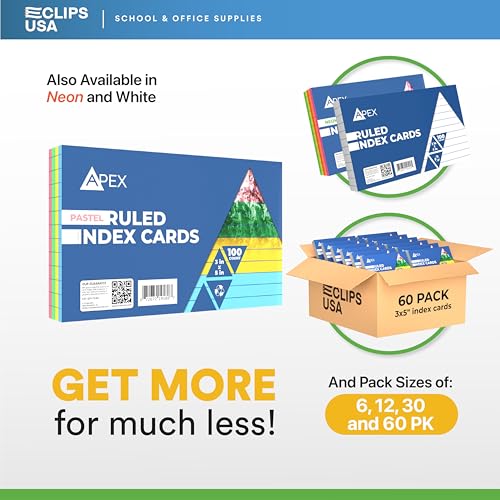 Index Cards 3x5 Bulk (6000 Cards Pastel) Colored Flash Cards For Studying Note Cards Flashcards Notecards 100 Per Pack (60 Pack)