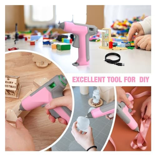 LIBODD Hot Glue Gun 3.6V Cordless Hot Glue Gun Fast Heating Glue Gun Kit with 7MM*20 Pcs Glue Sticks Home DIY Tools for DIY Arts, Crafts and Quick Repairs(Pink)