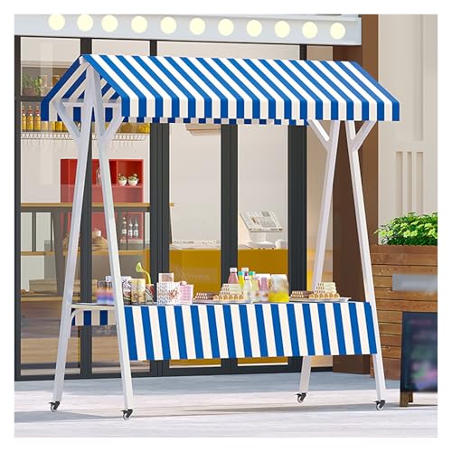 Large Vendor Stall Cart with Table And Canopy 2m High, Blue Yellow Red Market Stall Display Stand for Fruit/ Trinkets/ Artwork, Farmers Flea Markets Street Food Kiosk And Booth(Blue,(23 3/5")x(51 1/5"