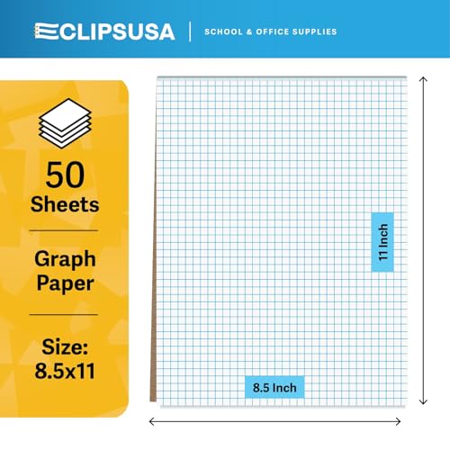 E-CLIPS USA Graph Paper Pad, Graph Paper Notebook, 4 x 4 An Inch Quad Ruled Graph Paper Pad, Graph Paper Pads 8.5 x 11, Drafting Paper, 50 Sheets Per Pad (48 Pack)