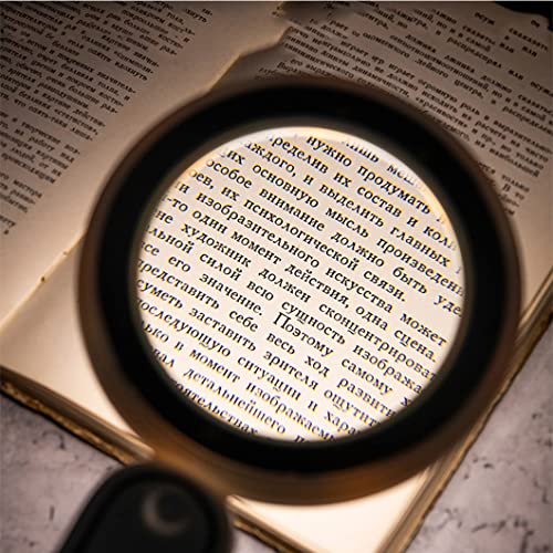 QPZK 30X Handheld Magnifying Glass with 21 LED Light, Rechargeable Illuminated Lighted Magnifier, 120mm Reading Magnifier for Seniors Read,Coins,Stamps,Map,Inspection Black