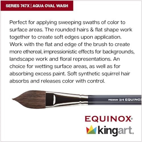 KINGART Equinox 747X-1 Oval Wash Paintbrush for Watercolor, Gouache, Inks, & Dyes, Size 1", Short Handle