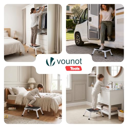 VOUNOT® Folding Step Stool Metal with Anti-Slip Platform, 3-Level Height Adjustable Half-Step Stool 150kg Capacity Portable for Camping, Kitchen, Bathroom, Office Home & Garage