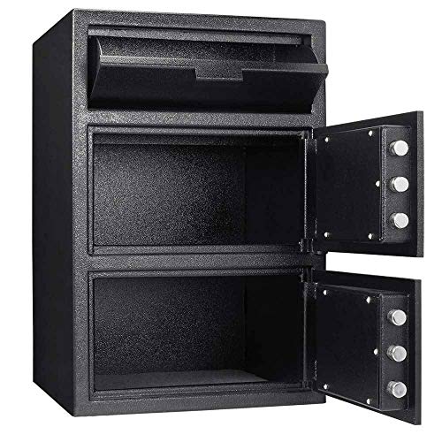 Barsaka Steel Double Door Depository Safe Front Loading Drop Slot Parcel Mail Safe with Locker Dual Electronic Lock