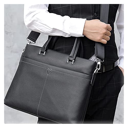 XIADENGLAN Soft Leather 13.3 Inch Laptop Briefcase Classic Litchi Pattern Business Bag rk Messenger Shoulder(Black 1)