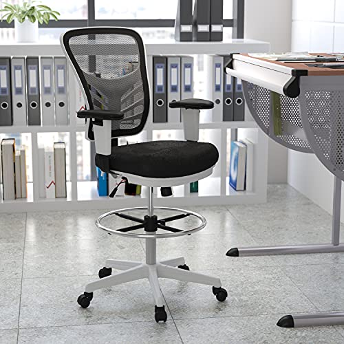 EMMA + OLIVER White Mid-Back Mesh Drafting Chair