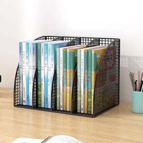 File Rack Desk File Organizer, Metal Mesh Vertical Desktop Holder, 4-Section File Organizer for Office Letter Trays(White)