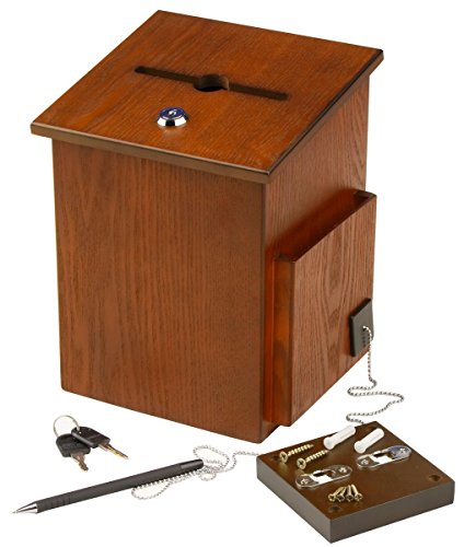 Displays2go Wood Suggestion Box, Ballot Box, Medium Oak
