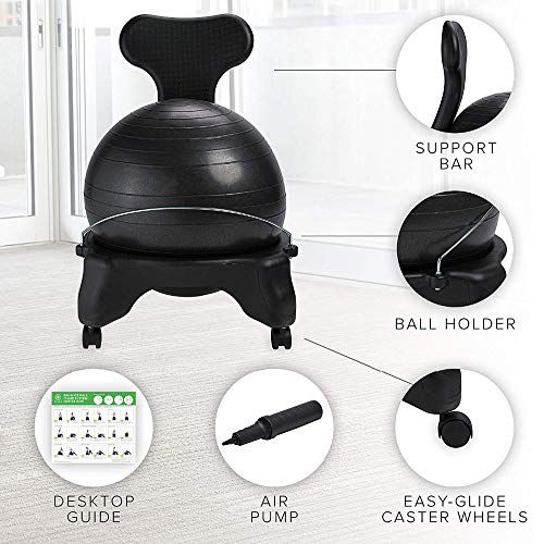 YUEWO Yoga Ball Chair Balance Ball Chair Exercise Stability Ball Premium Ergonomic Chair Home Office Fitness Seat Office Chair Stool Chair Desk with Air Pump Black