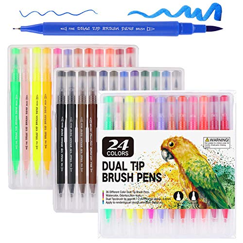 Watercolor Pen Watercolor Pen Brush Markers Dual Tip Drawing for Bullet Journal Art Markers 12 24 36 48 60 72 100 120 Colors Pens 24Colors White (24 Colors N)