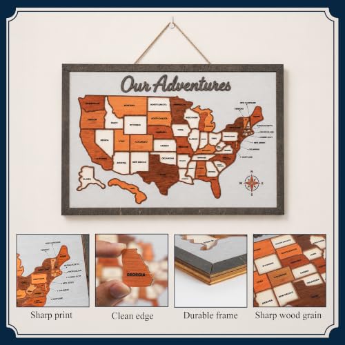 Wooden USA Travel Map Puzzle, USA Travel Map Tracker