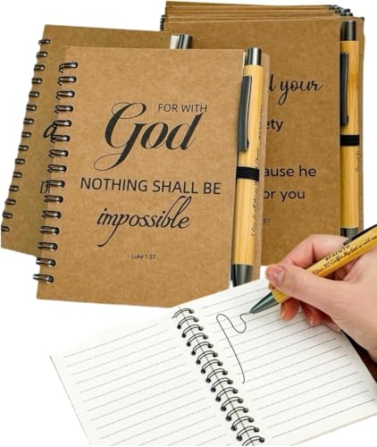 60pcs/30sets Bulk Christian Gift Spiral Notebooks with Bible Bamboo Pen Prayer Journal for School Office Believers Staff Inspirational Diary Mini Notepad Mother's Day Gift Inspirational Thank You Set