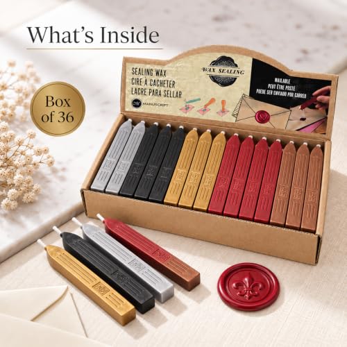 MANUSCRIPT Sealing Wax Sticks with Wick, Assorted, Box of 36